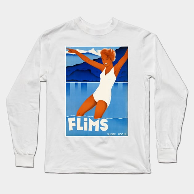 Vintage Travel Poster Switzerland Flims Long Sleeve T-Shirt by vintagetreasure